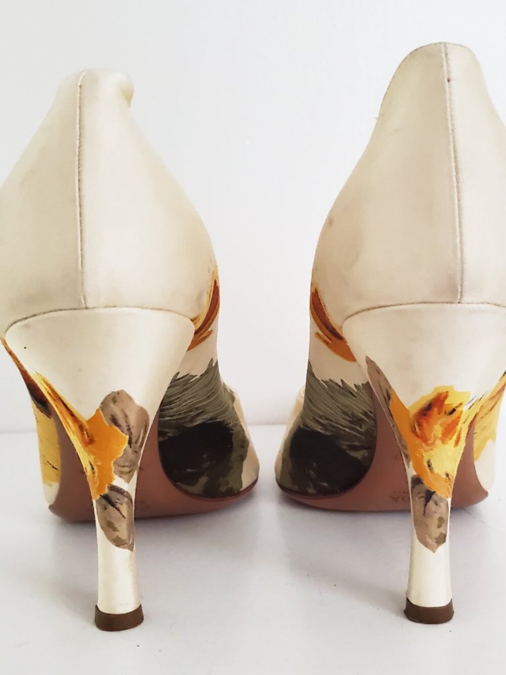 Prada Floral Pointed Toe Stiletto Heel Vintage Orange Green 38.5 - Picture 11 of 12